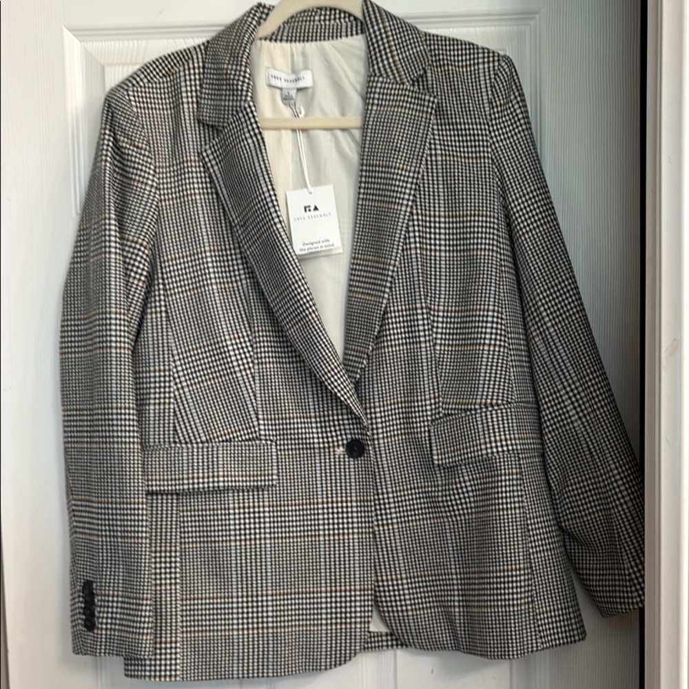 Banana Republic Checkered Blazer in Black, White, and Brown